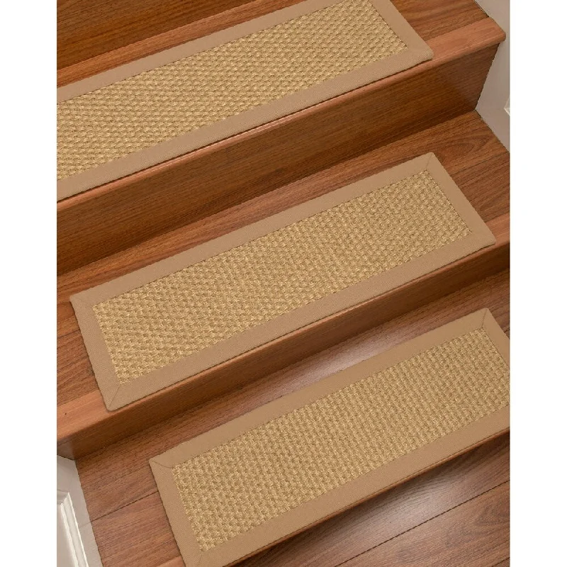 Natural Area Rugs 100% Natural Fiber Rio, Sisal Beige, Handmade Custom Stair Treads Carpet Set Of 4 (9"X29") Wheat Border