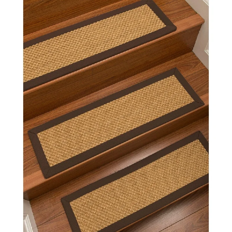 Natural Area Rugs 100% Natural Fiber Rustic, Sisal Gold, Handmade Custom Stair Treads Carpet Set Of 4 (9"X29") Fudge Border