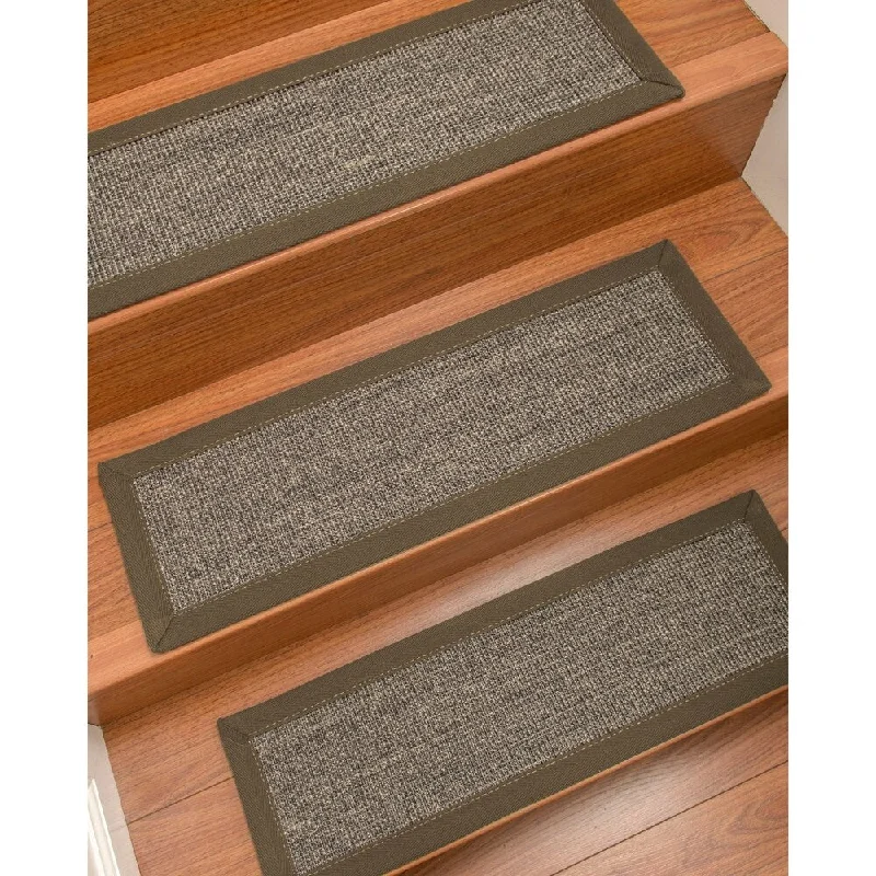 Natural Area Rugs 100% Natural Fiber Shadows, Sisal Greyish Blue, Handmade Custom Stair Treads Carpet Set Of 8 Fossil Border