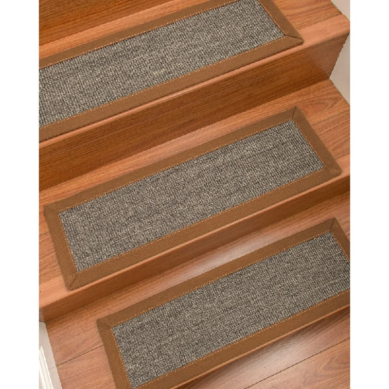 Natural Area Rugs 100% Natural Fiber Shadows, Sisal Greyish Blue, Handmade Custom Stair Treads Carpet Set Of 8 Sienna Border