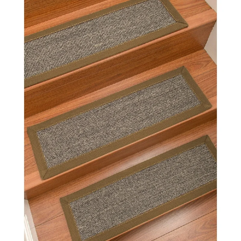 Natural Area Rugs 100% Natural Fiber Shadows, Sisal Greyish Blue, Handmade Custom Stair Treads Carpet Set Of 8 Squirrel Border