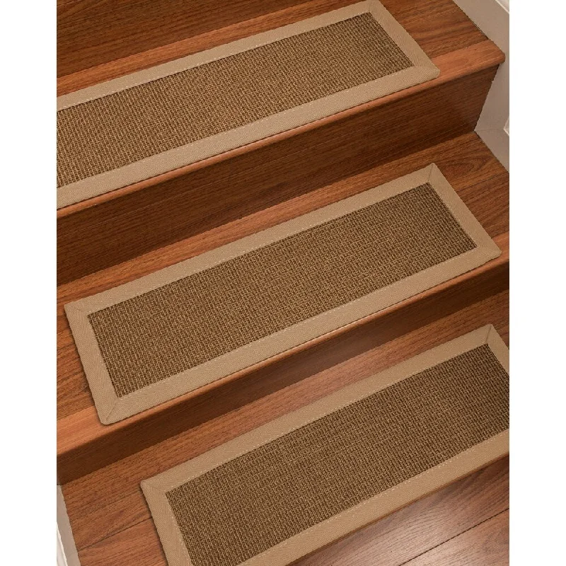 Natural Area Rugs 100% Natural Fiber St. Tropez, Sisal Brown, Handmade Custom Stair Treads Carpet Set Of 4 (9"X29") Wheat Border