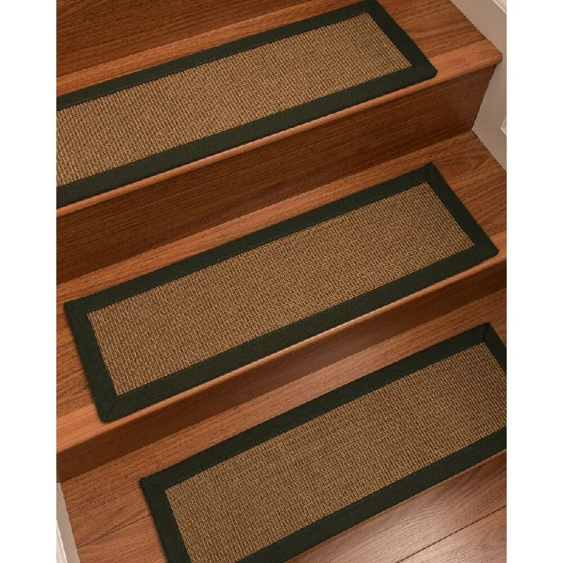 Natural Area Rugs 100% Natural Fiber St. Tropez, Sisal Brown, Handmade Custom Stair Treads Carpet Set Of 8 (9"X29") Moss Border