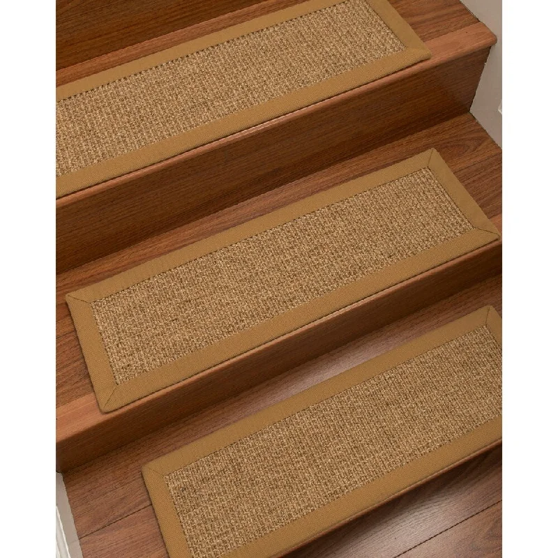 Natural Area Rugs 100% Natural Fiber Studio, Sisal Gold/Multi, Handmade Custom Stair Treads Carpet Set Of 8 (9"X29") Doe Border