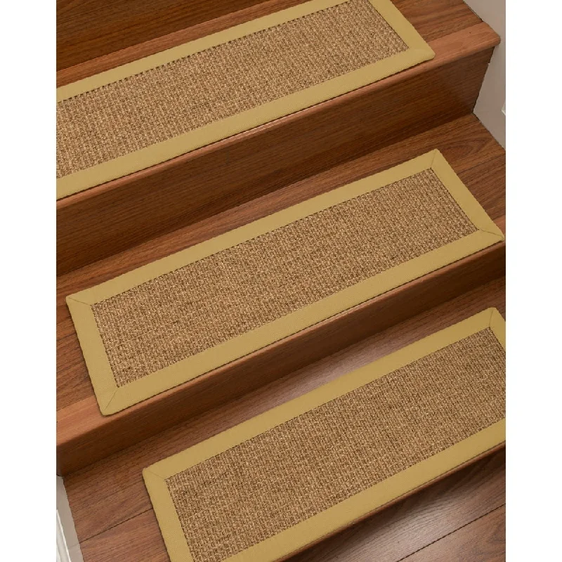 Natural Area Rugs 100% Natural Fiber Studio, Sisal Gold/Multi, Handmade Custom Stair Treads Carpet Set Of 8 (9"X29") Sage Border