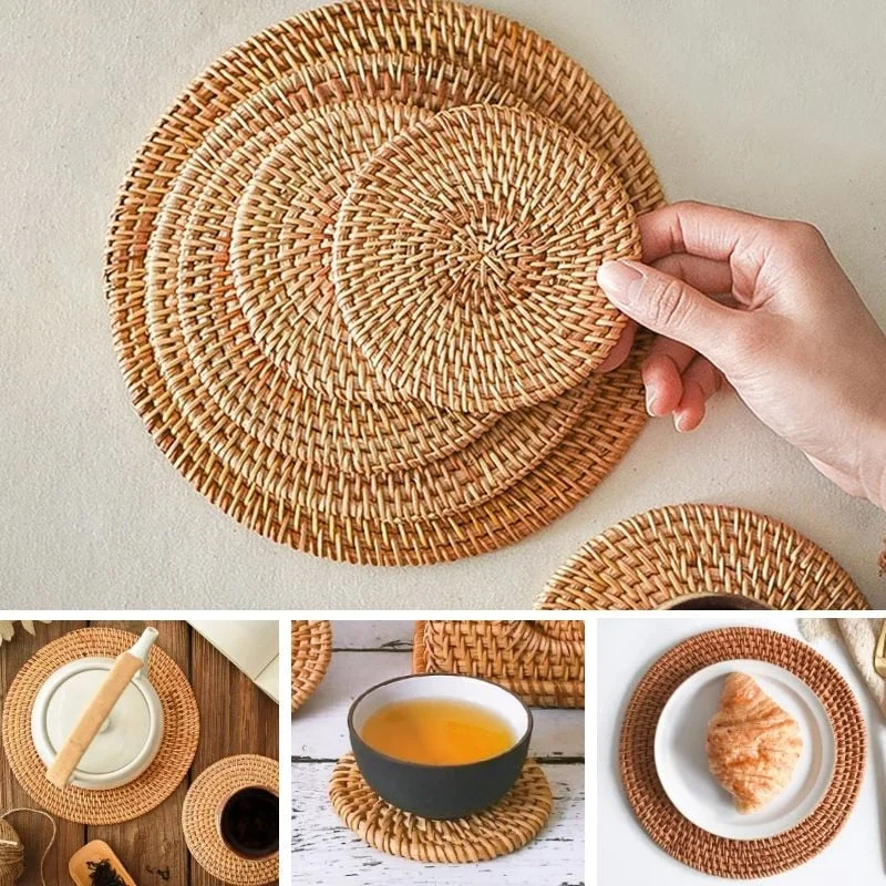 Natural-Rattan Heat-Insulated Table Placemats