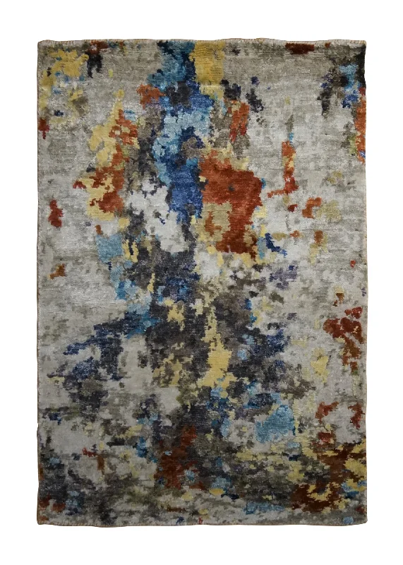 Oriental Rug Indian Handmade Area Sample Modern 2'0"x3'0" (2x3) Gray Multi-color Abstract Splatter Design #A33970