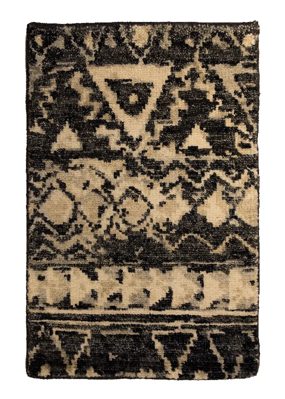 Oriental Rug Indian Handmade Area Modern 2'0"x3'0" (2x3) Black Whites/Beige Geometric Abstract Design #A33873