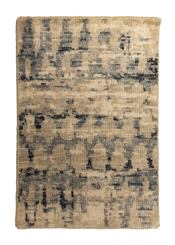 Oriental Rug Indian Handmade Area Modern 2'0"x3'0" (2x3) Blue Whites/Beige Abstract Design #A33874