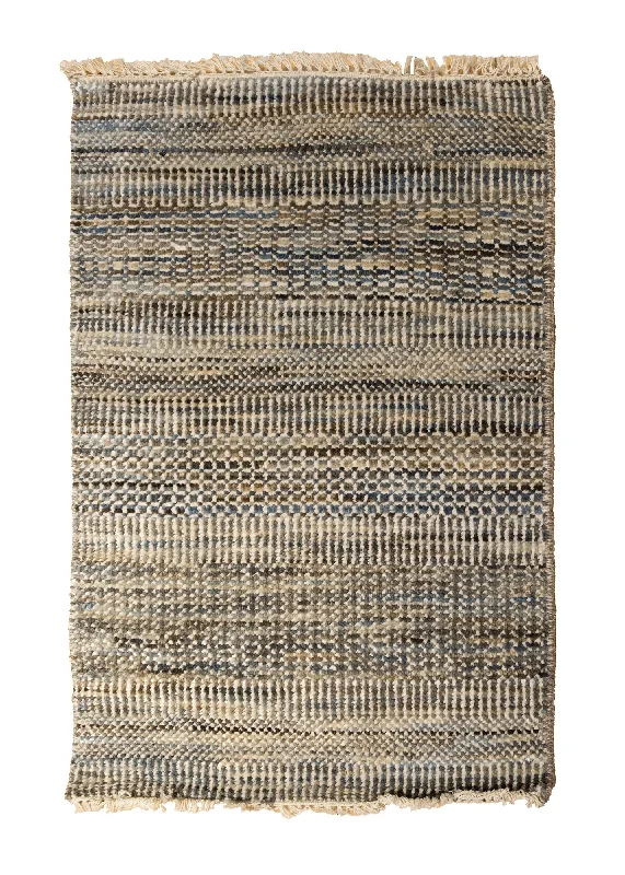 Oriental Rug Indian Handmade Area Modern 2'0"x3'0" (2x3) Multi-color Whites/Beige Grass Stripes Design #A33882