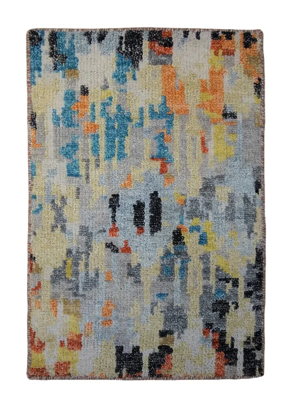 Oriental Rug Indian Handmade Area Sample Modern 2'0"x3'0" (2x3) Multi-color Splatter Abstract Design #A34043