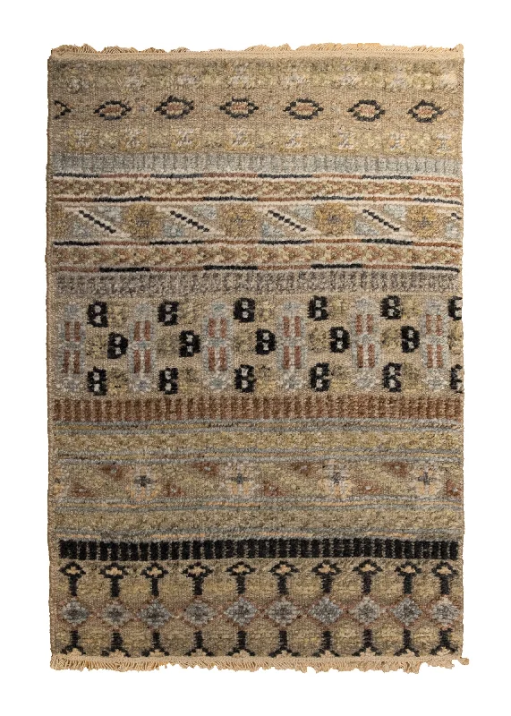 Oriental Rug Indian Handmade Area Sample Modern 2'0"x3'0" (2x3) Multi-color Whites/Beige Stripes Design #A33888