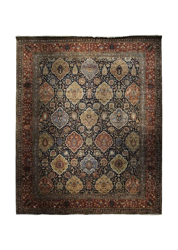 Oriental Rug Indian Handmade Area Traditional 12'0"x14'8" (12x15) Blue Red Floral Design #A34054