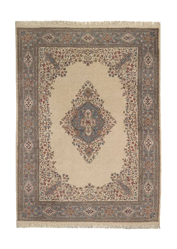 Oriental Rug Indian Handmade Area Traditional 8'3"x11'6" (8x12) Whites/Beige Blue Open Field Floral Design #20195