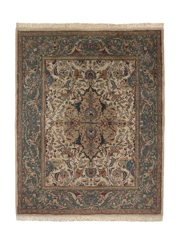 Oriental Rug Indian Handmade Area Traditional 9'0"x11'10" (9x12) Whites/Beige Green Floral Design #32304