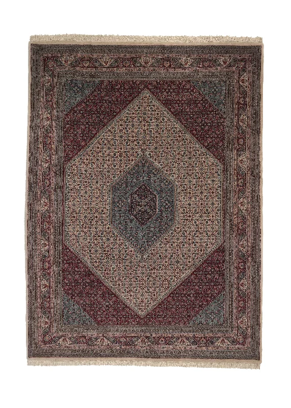 Oriental Rug Indian Handmade Area Traditional 8'8"x11'8" (9x12) Whites/Beige Red Bijar Herati Design #13412