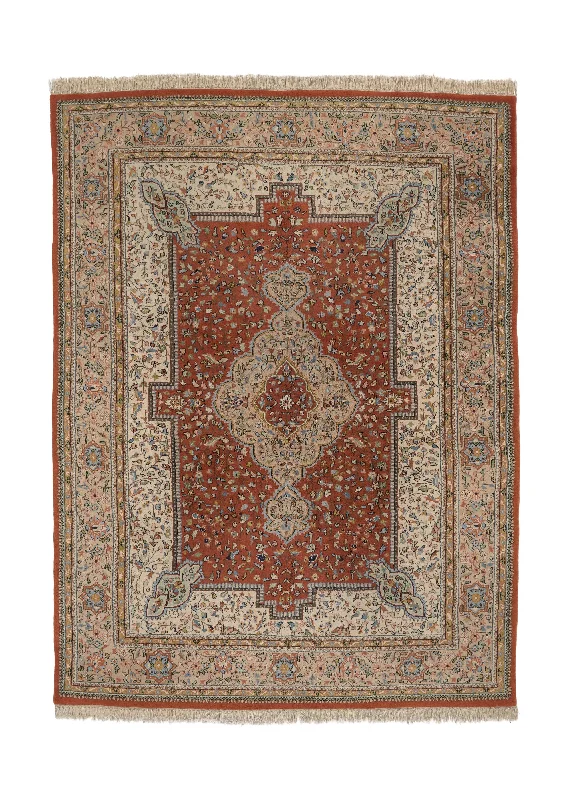 Oriental Rug Indian Handmade Area Traditional 8'11"x11'10" (9x12) Whites/Beige Red Floral Design #6351