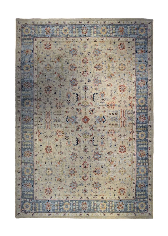 Oriental Rug Indian Handmade Area Transitional 9'10"x13'9" (10x14) Yellow/Gold Blue Geometric Oushak Design #A33965