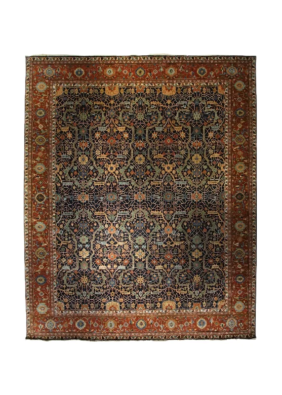 Oriental Rug Indian Handmade Area Transitional 12'2"x15'4" (12x15) Blue Red Floral Design #A34055