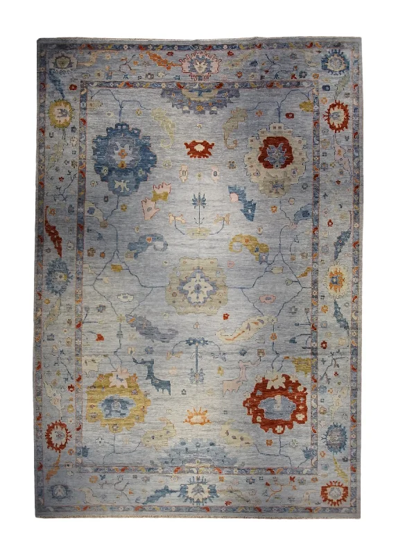 Oriental Rug Indian Handmade Area Transitional 14'0"x20'0" (14x20) Blue Oushak Geometric Design #A33971