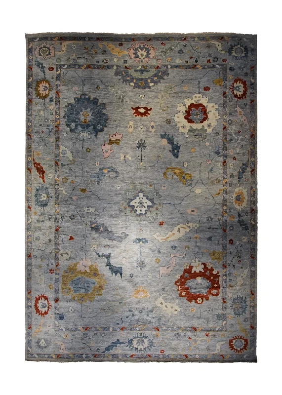 Oriental Rug Indian Handmade Area Transitional 14'3"x20'2" (14x20) Gray Blue Floral Oushak Design #A33995