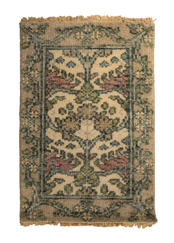 Oriental Rug Indian Handmade Area Transitional 2'0"x3'0" (2x3) Whites/Beige Green Floral Design #A33880