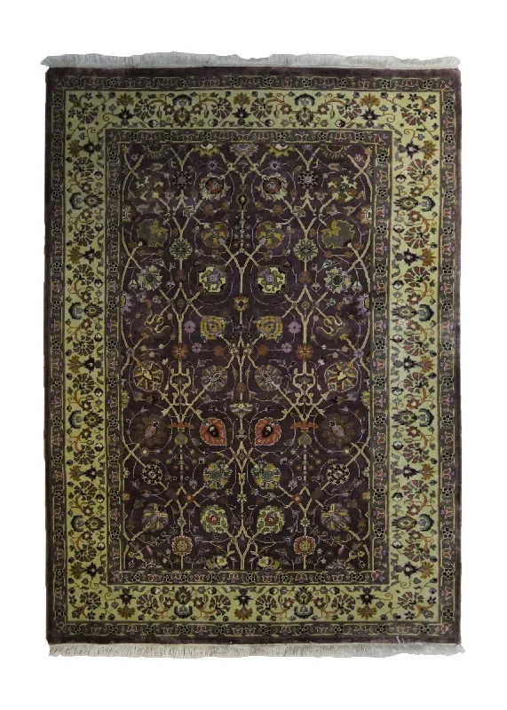 Oriental Rug Indian Handmade Area Transitional 3'11"x5'7" (4x6) Purple Oushak Floral Design #A34007