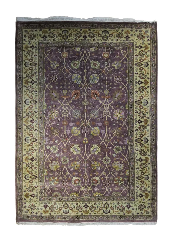 Oriental Rug Indian Handmade Area Transitional 4'0"x5'9" (4x6) Purple Oushak Floral Design #A34008