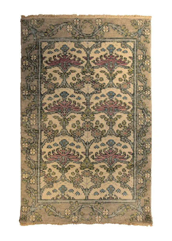 Oriental Rug Indian Handmade Area Transitional 3'6"x5'6" (4x6) Whites/Beige Floral Design #A33879