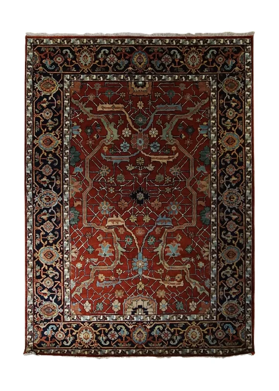 Oriental Rug Indian Handmade Area Transitional 5'0"x7'2" (5x7) Red Floral Design #A34056