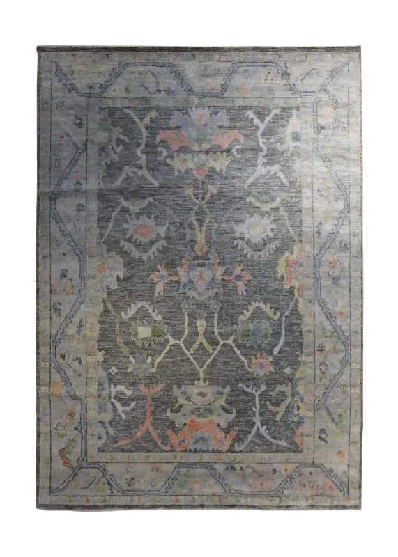 Oriental Rug Indian Handmade Area Transitional 6'0"x9'0" (6x9) Gray Floral Oushak Design #A34047