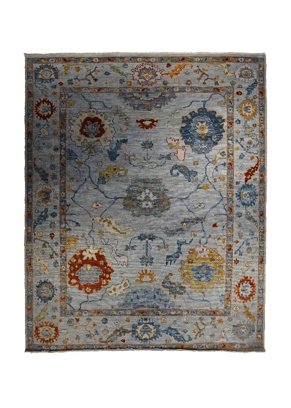 Oriental Rug Indian Handmade Area Transitional 7'11"x10'1" (8x10) Blue Floral Oushak Design #A33982