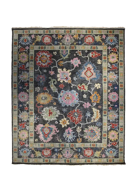 Oriental Rug Indian Handmade Area Transitional 8'0"x9'10" (8x10) Gray Floral Oushak Design #A33992