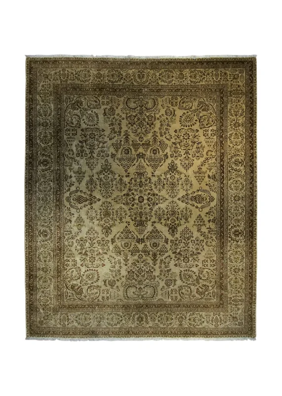 Oriental Rug Indian Handmade Area Transitional 8'2"x9'11" (8x10) Yellow/Gold Brown Tea Washed Floral Design #A34070