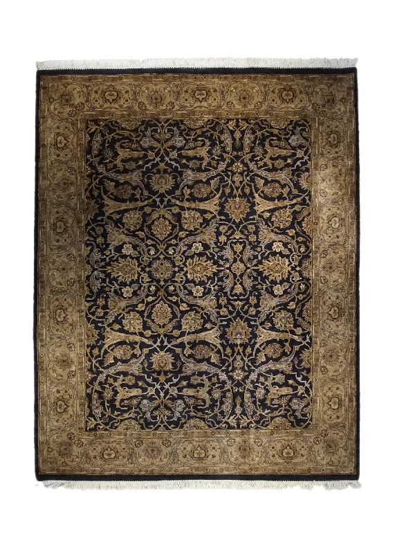 Oriental Rug Indian Handmade Area Transitional 9'1"x11'8" (9x12) Black Yellow/Gold Tea Washed Floral Design #A34071