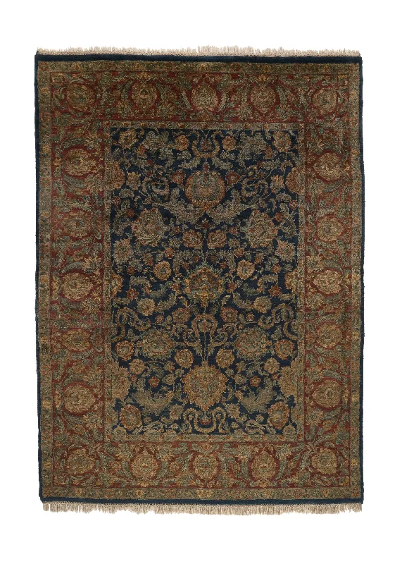 Oriental Rug Indian Handmade Area Transitional 8'10"x12'1" (9x12) Blue Red Jaipur Floral Design #34307