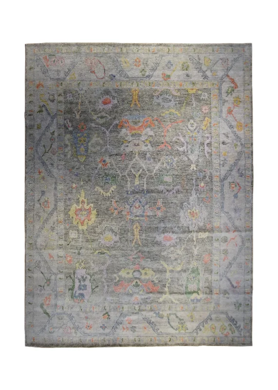 Oriental Rug Indian Handmade Area Transitional 9'0"x12'0" (9x12) Gray Blue Purple Floral Oushak Design #A34048