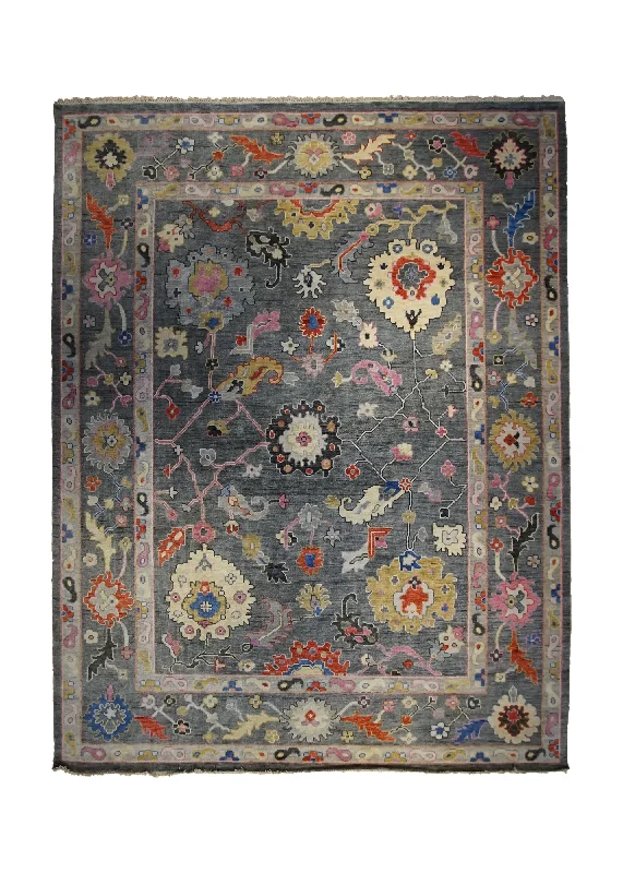 Oriental Rug Indian Handmade Area Transitional 8'11"x11'10" (9x12) Gray Pink Floral Oushak Design #A33993