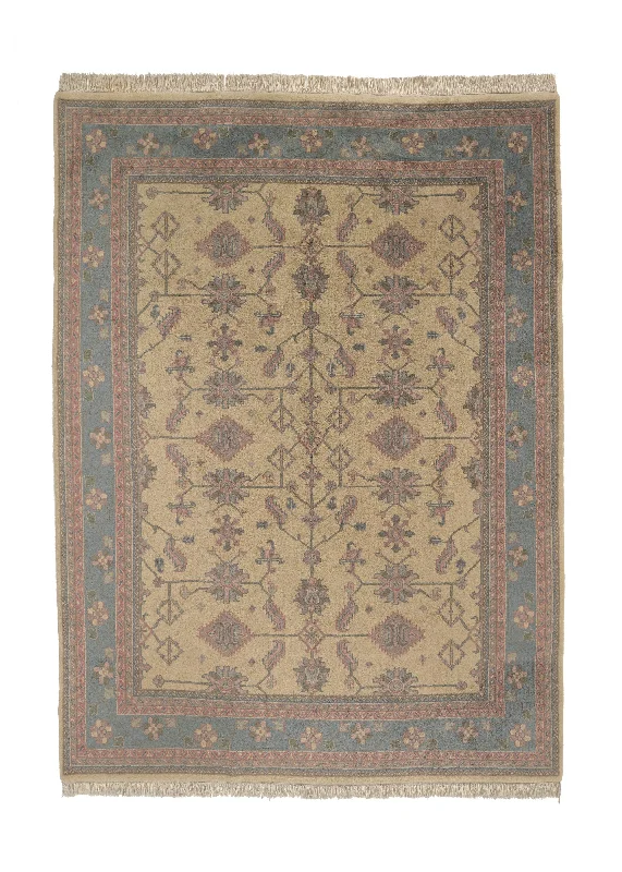 Oriental Rug Indian Handmade Area Transitional 8'9"x12'0" (9x12) Whites/Beige Blue Floral Design #14176