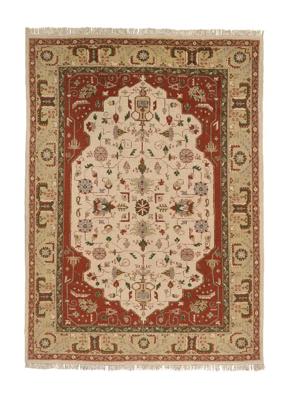 Oriental Rug Indian Handmade Area Transitional 8'9"x12'2" (9x12) Whites/Beige Red Green Geometric Design #28764