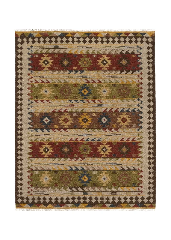 Oriental Rug Indian Handmade Area Tribal 9'0"x12'0" (9x12) Multi-color Green Dhurrie Design #32669