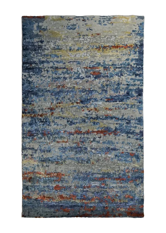 Oriental Rug Indian Handmade Area Modern 3'0"x5'0" (3x5) Blue Abstract Splatter Design #A33969