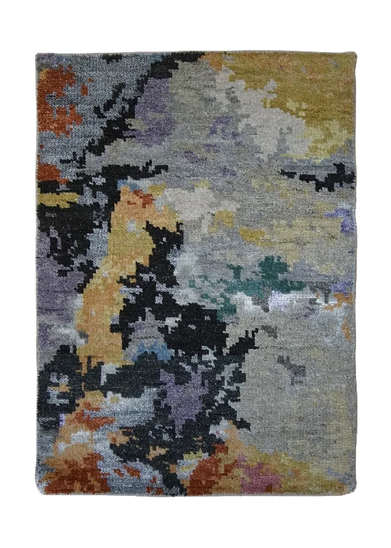 Oriental Rug Indian Handmade Area Sample Modern 2'0"x3'0" (2x3) Gray Multi-color Splatter Abstract Design #A34042