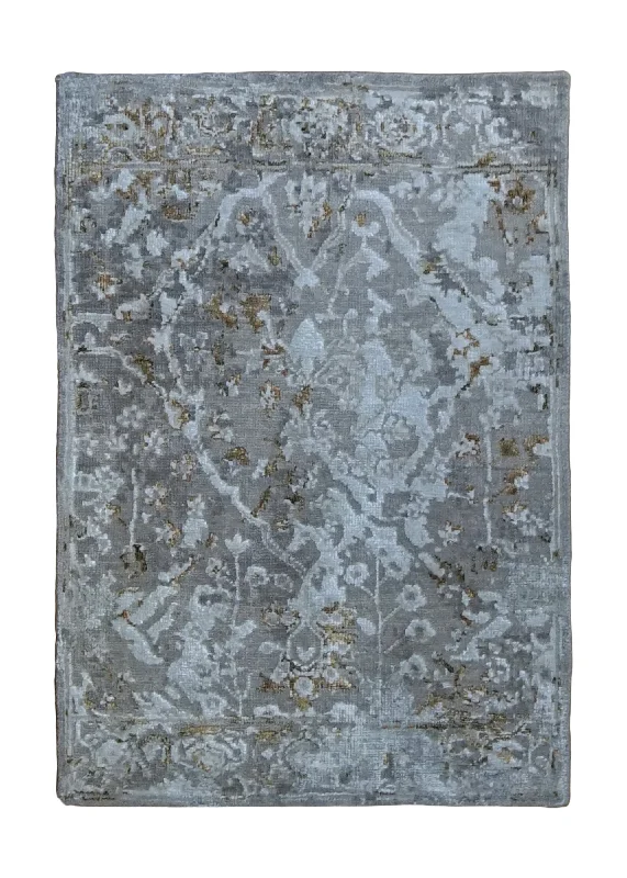 Oriental Rug Indian Handmade Area Transitional 2'0"x3'0" (2x3) Gray Yellow/Gold Floral Erased Abstract Design #A33967