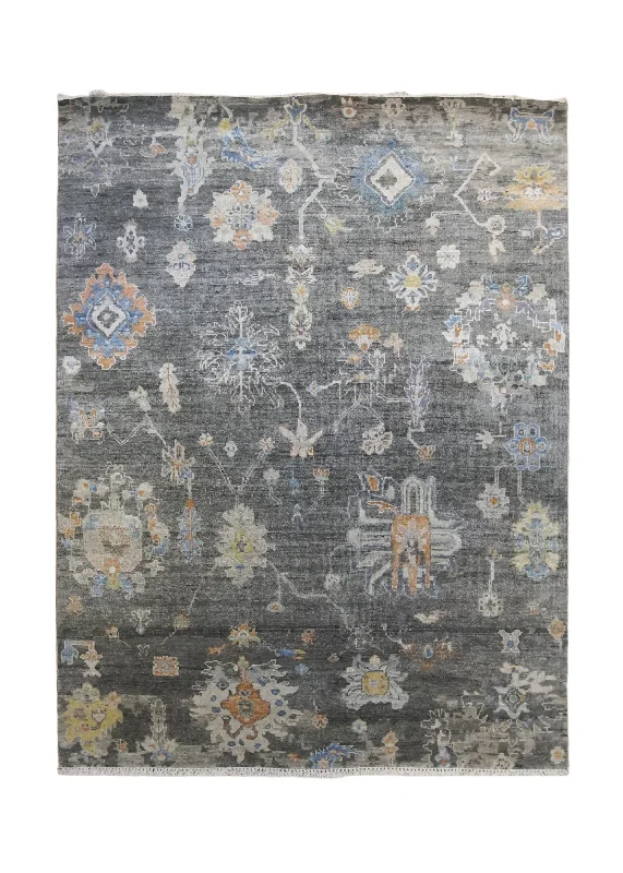 Oriental Rug Indian Handmade Area Transitional 5'3"x6'11" (5x7) Gray Floral Oushak Design #A33908