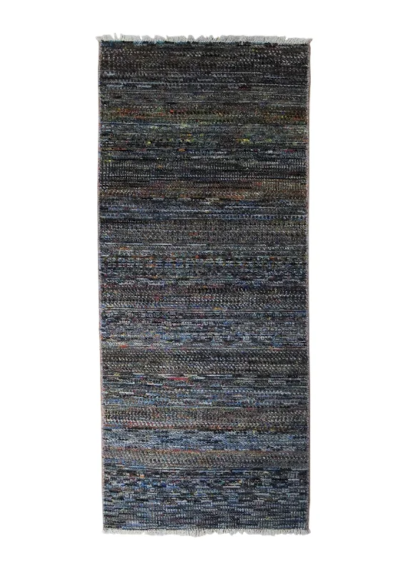 Oriental Rug Indian Handmade Runner Modern 2'11"x6'10" (3x7) Gray Multi-color Stripes Design #A34067