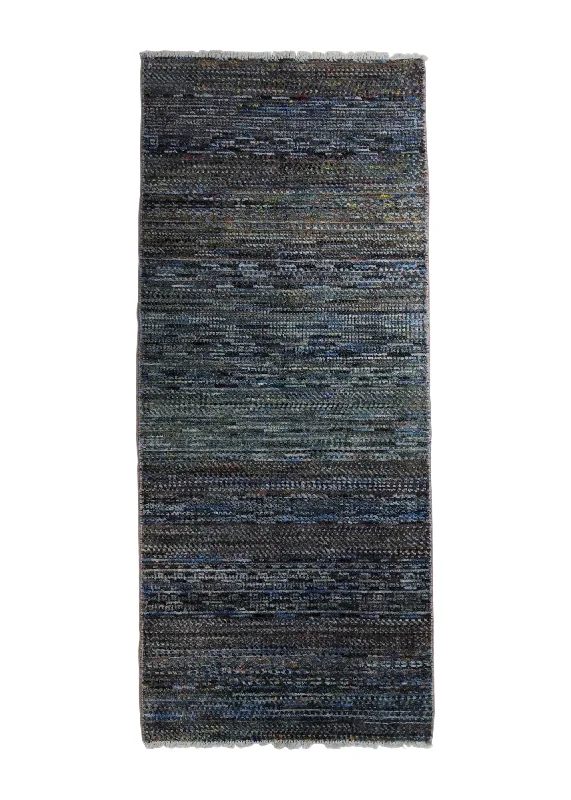 Oriental Rug Indian Handmade Runner Modern 2'11"x6'10" (3x7) Gray Multi-color Stripes Design #A34068