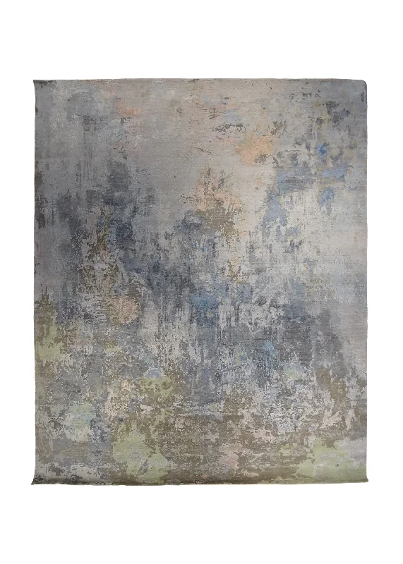 Oriental Rug Indian Handmade Area Modern 8'0"x9'10" (8x10) Gray Blue Abstract Splatter Design #A33985