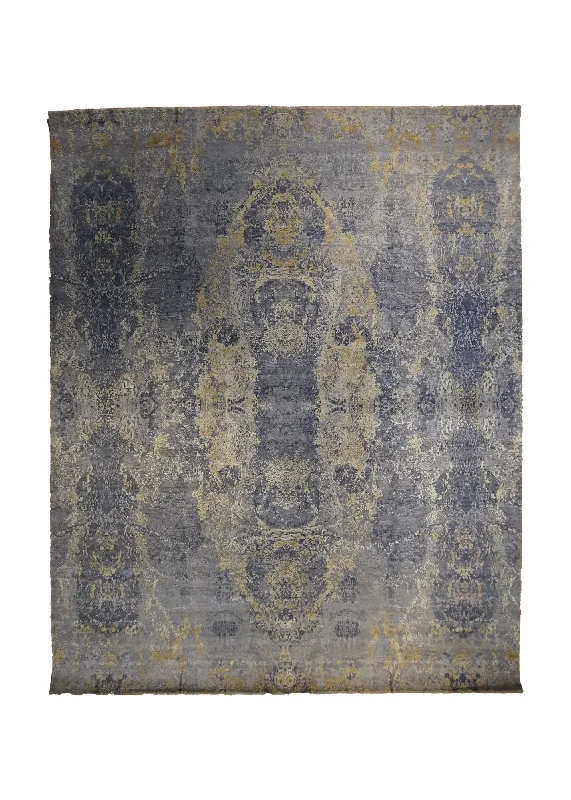 Oriental Rug Indian Handmade Area Modern 8'1"x10'2" (8x10) Gray Yellow/Gold Abstract Design #A33984