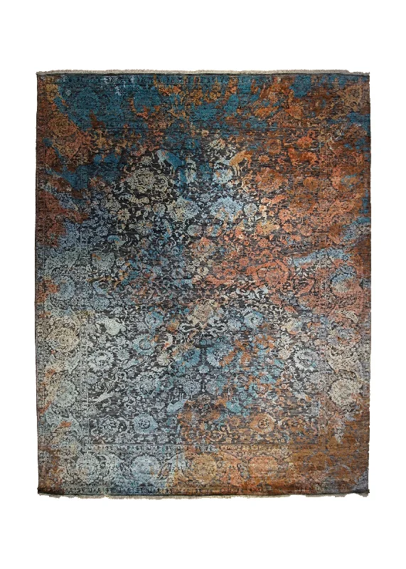 Oriental Rug Indian Handmade Area Modern 9'0"x11'10" (9x12) Brown Blue Orange Animals Floral Abstract Design #A33988